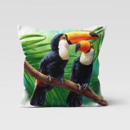 Jungle Tropical Cushion Cover, Tiger Pillow Case, Toucan&parrot Wild Life Living Room Decor, Elephant Animal Pattern - thumbnail 3