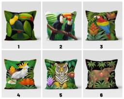 Jungle Tropical Cushion Cover, Tiger Pillow Case, Toucan&parrot Wild Life Living Room Decor, Elephant Animal Pattern