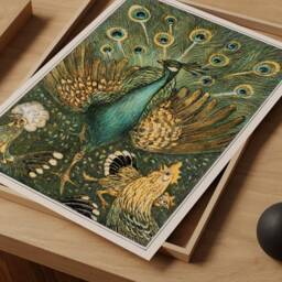 Antique Green Bird Wall Art, Vintage Peacock Illustration By Theo Van Hoytema, Art Nouveau Drawing, Peafowl Fine Garden Print Canvas - thumbnail 3