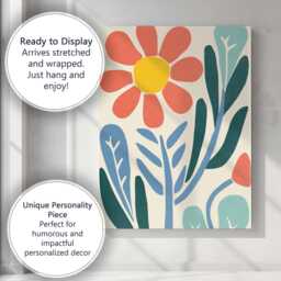 Contemporary Coral Flower Botanical Landscape With Blue Foliage Canvas Wall Art Print Decor Picture Ready To Hang - thumbnail 3