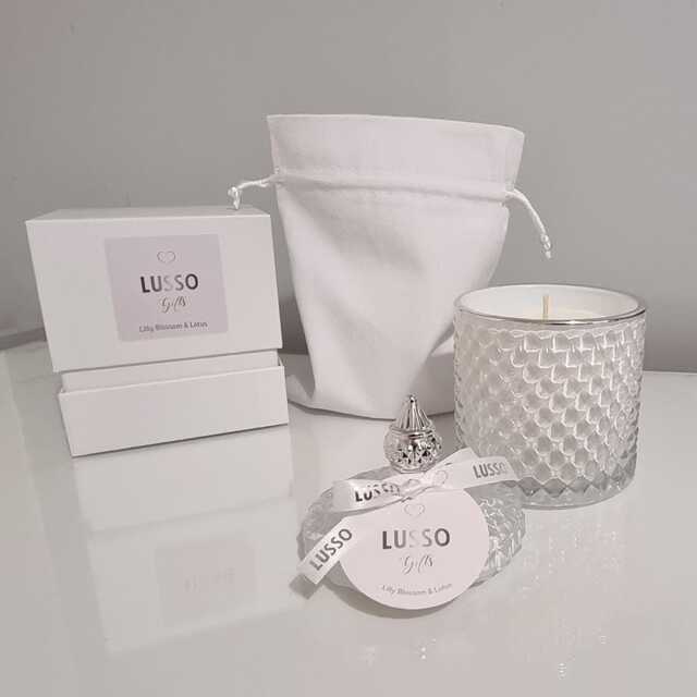Geometric Soy Candle - White & Silver Diamond Jar, Luxury Fragrance - image 1