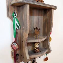 Wood Key Holder Small Rustic Shelf Wall Wood Shelf With Hooks Floating Farmhouse Entryway Key - thumbnail 2