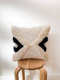 Tufted Cotton Cushion Cover Beige Navy Boho Pillow 45x45cm - thumbnail 1