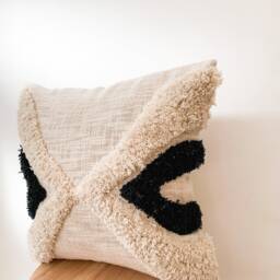 Tufted Cotton Cushion Cover Beige Navy Boho Pillow 45x45cm - thumbnail 3