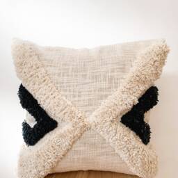 Tufted Cotton Cushion Cover Beige Navy Boho Pillow 45x45cm - thumbnail 2