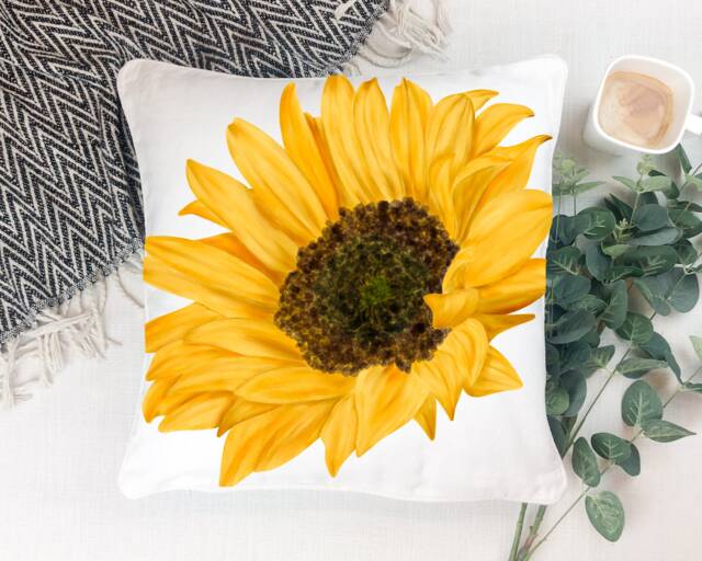 Sunflower Cushion , Botanical Plant Pillow Greenery Foliage Scatter Room Decor - Home - image 1