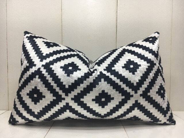 Handwoven Silk Ikat Pillow Cover 12x20, Modern Home Decor - image 1