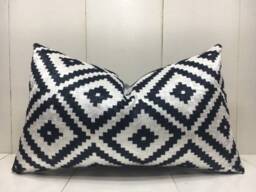 Handwoven Silk Ikat Pillow Cover 12x20, Modern Home Decor - thumbnail 1