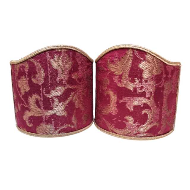 Pair Of Clip-On Wall Sconces Shield Shades Cardinal Rubelli Silk Jacquard Les Indes Galantes Pattern Mini Lampshade - Handmade in Italy - image 1