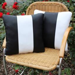 Synthetic Leather Cushions 40 X cm, Black & White, Back Cushions, & Cushion Cover, With Stripes, Lounge - thumbnail 2