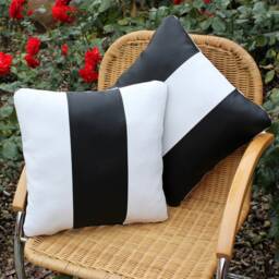 Synthetic Leather Cushions 40 X cm, Black & White, Back Cushions, & Cushion Cover, With Stripes, Lounge - thumbnail 3