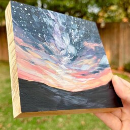 Night Sky Original Acrylic Painting On Wood, Galaxy Art - thumbnail 2