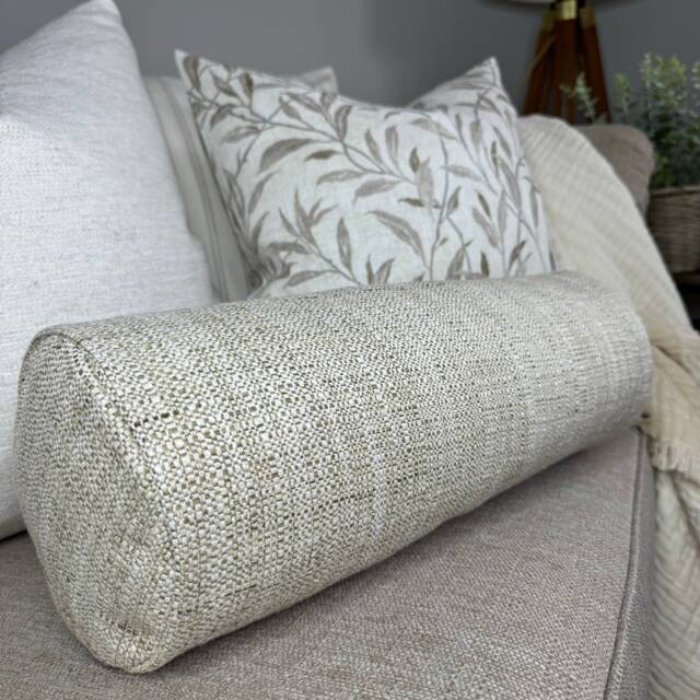 "Modern Cushion Bolster For Sofa, Tonal Weave Pillow, Natural Cushion, Plain 16"" X 6" - image 1