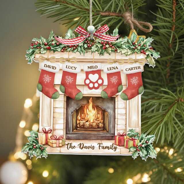 Personalized Stocking Family 2D Flat Xmas Ornament, Custom Christmas Ornament 2025, Names Ornament, Keepsake - image 1