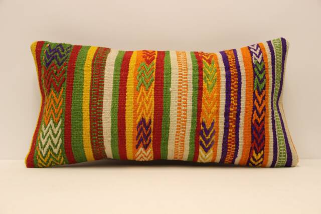 Throw Kilim Pillow 12x24 Inch - 30x60 cm Rug Pillow Turkish Cushion Art Deco Lumbar Cover 4Oaf-394 - image 1
