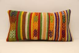 Throw Kilim Pillow 12x24 Inch - 30x60 cm Rug Pillow Turkish Cushion Art Deco Lumbar Cover 4Oaf-394 - thumbnail 1