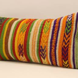 Throw Kilim Pillow 12x24 Inch - 30x60 cm Rug Pillow Turkish Cushion Art Deco Lumbar Cover 4Oaf-394 - thumbnail 3