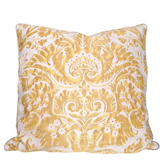 Fortuny Fabric Throw Pillow Cushion Cover Yellow & White Demedici Pattern - Made in Italy - image 1