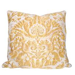 Fortuny Fabric Throw Pillow Cushion Cover Yellow & White Demedici Pattern - Made in Italy - thumbnail 1