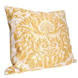 Fortuny Fabric Throw Pillow Cushion Cover Yellow & White Demedici Pattern - Made in Italy - thumbnail 4
