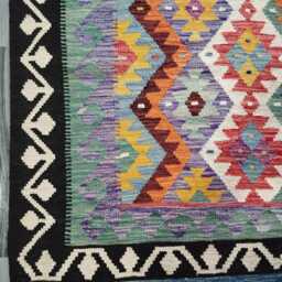 Kilim Rug Multicolour, Handmade Artisan Afghan Turkish, Scandinavian, Navajo, Bohemian Flatweave, Natural Wool 199x155 cm - thumbnail 2