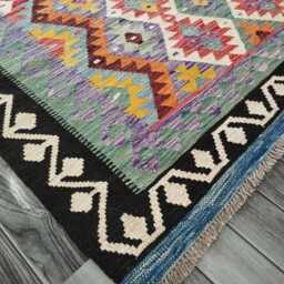Kilim Rug Multicolour, Handmade Artisan Afghan Turkish, Scandinavian, Navajo, Bohemian Flatweave, Natural Wool 199x155 cm - thumbnail 3
