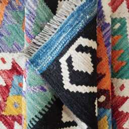 Kilim Rug Multicolour, Handmade Artisan Afghan Turkish, Scandinavian, Navajo, Bohemian Flatweave, Natural Wool 199x155 cm - thumbnail 4