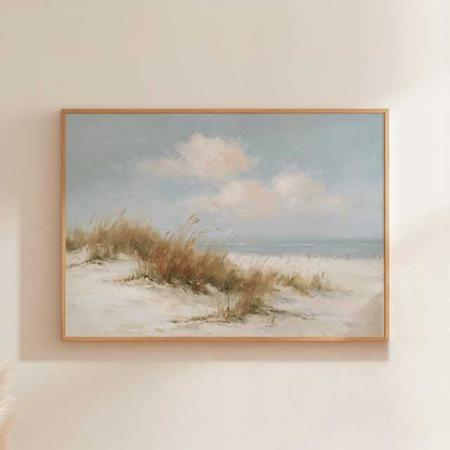 Coastal Dune Poster, Blue Beach Print, Seascape Wall Art, Paper - image 1
