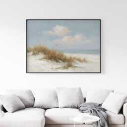 Coastal Dune Poster, Blue Beach Print, Seascape Wall Art, Paper - thumbnail 2