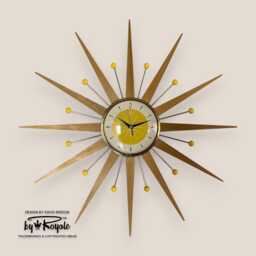 Handmade Mid Century Starburst Clock Blonde Teak & Bumble Bee Yellow - thumbnail 1