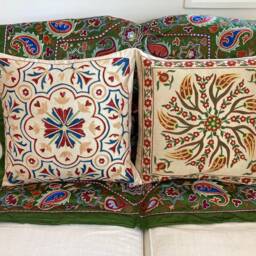 "Gold Silk Suzani, Embroidered Uzbek Handmade Pillow Case, Traditional Design 48cm X - 19"" 19" - thumbnail 2