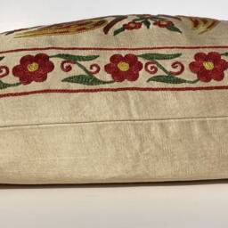 "Gold Silk Suzani, Embroidered Uzbek Handmade Pillow Case, Traditional Design 48cm X - 19"" 19" - thumbnail 3