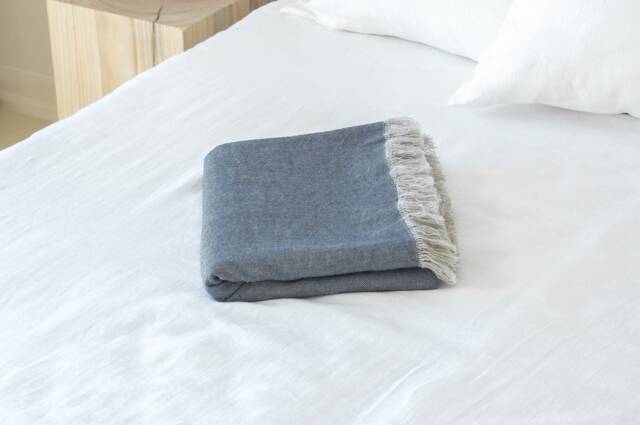 Rustic Linen Bed Throw in Dusty Blue/Grain Sack Blanket/Heavyweight Blanket/Linen Scarf - image 1