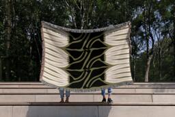Abstract Floral Woven Cotton Blanket - Olive Green, Black & White - thumbnail 1