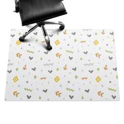 Geometric Patterns Computer Chair Mat, White Office Pattern Vinyl Floor Protector, Protector