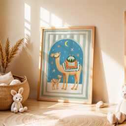 Camel Nursery Wall Art, Desert Animal Illustration, Boho Kids Room Print, Neutral Baby Poster, Whimsical Adventure Decor - thumbnail 3