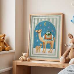 Camel Nursery Wall Art, Desert Animal Illustration, Boho Kids Room Print, Neutral Baby Poster, Whimsical Adventure Decor - thumbnail 2