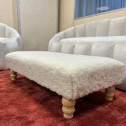Creamy Fur Footstool Bench - Memory Foam Ottoman, Wood Legs - thumbnail 4