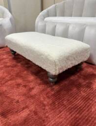 Creamy Fur Footstool Bench - Memory Foam Ottoman, Wood Legs - thumbnail 2