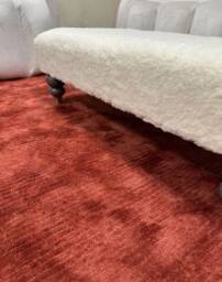 Creamy Fur Footstool Bench - Memory Foam Ottoman, Wood Legs - thumbnail 3