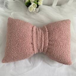 Pink Boucl?? Bow Pillow Cotton Accent Cushion - thumbnail 1