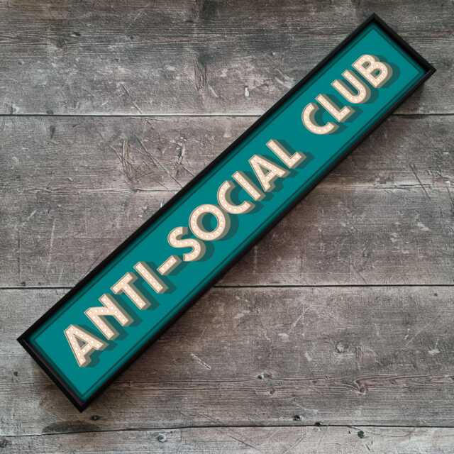 Anti-Social Club Framed Metal Print - Typography Wall Art Retro Aluminium Sign - image 1