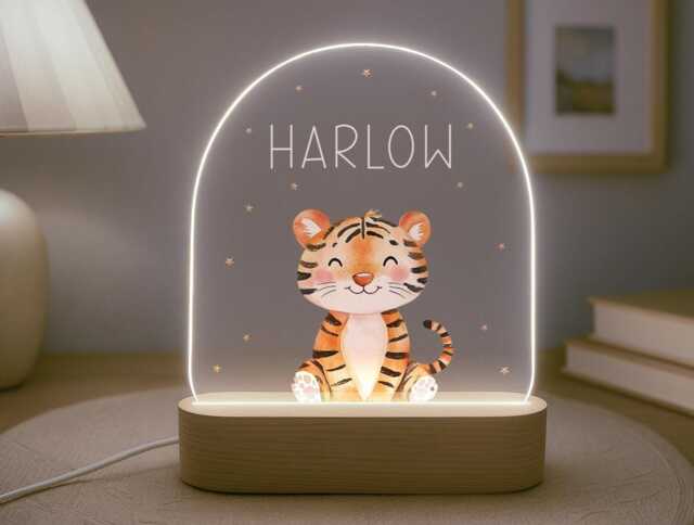 Personalised Children's Tiger Night Light - Led Lamp Nursery Decor Baby Boy Girl Gift For New Name Sign Jungle Bedroom - image 1