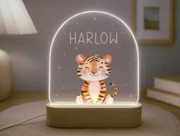 Personalised Children's Tiger Night Light - Led Lamp Nursery Decor Baby Boy Girl Gift For New Name Sign Jungle Bedroom - thumbnail 1