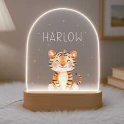 Personalised Children's Tiger Night Light - Led Lamp Nursery Decor Baby Boy Girl Gift For New Name Sign Jungle Bedroom - thumbnail 2