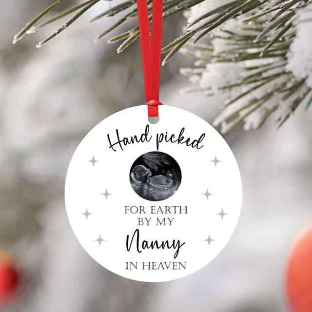 Personalised Hand Picked For Earth Pregnancy Announcement Christmas Tree Decoration Bauble - Gift From Bump Nanny Grandad Reveal - image 1