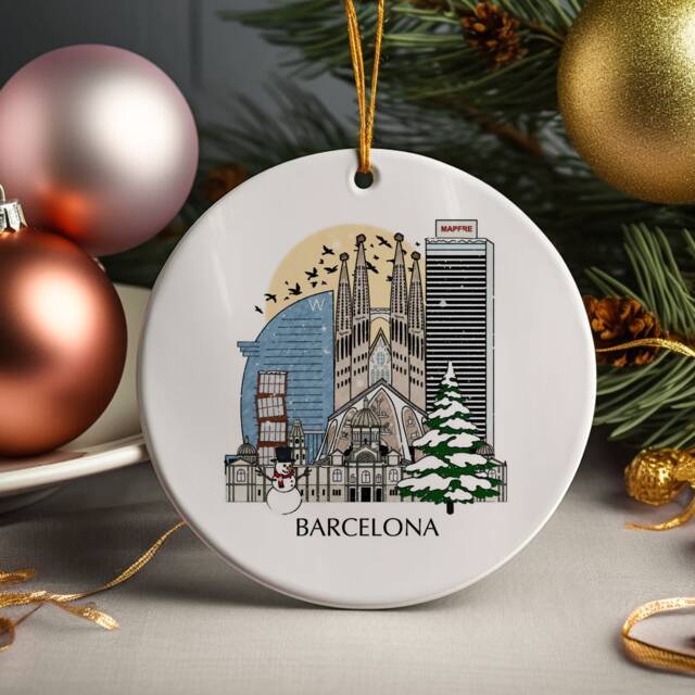 Barcelona Spain Personalised Christmas Tree Bauble Ceramic Ornament Decoration Gift Present Festive Souvenir Holiday - image 1