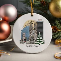 Barcelona Spain Personalised Christmas Tree Bauble Ceramic Ornament Decoration Gift Present Festive Souvenir Holiday - thumbnail 1