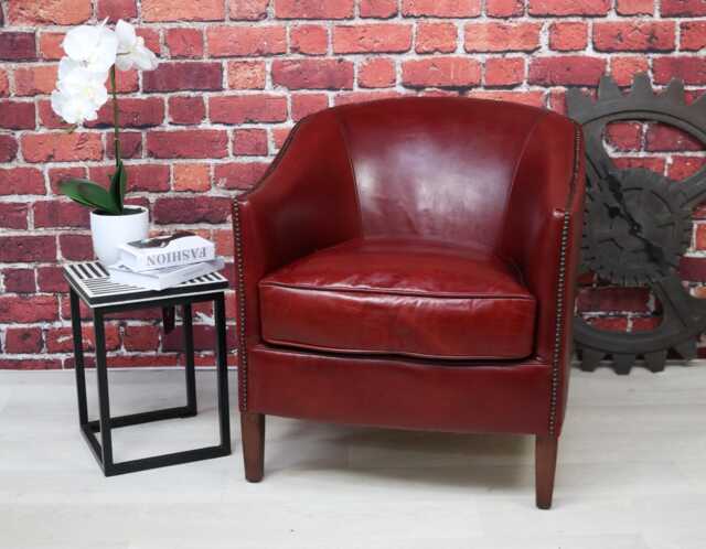 Living Room Seating Lounge Tub Chair Real Distressed Aniline Leather Stock Fast Delivery - Kar2161 - image 1