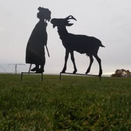 Amelia & Her Goat Vintage Large Metal Silhouette For The Garden Or Yard Art Memorial Sculpture/ Shadow Walls - thumbnail 2